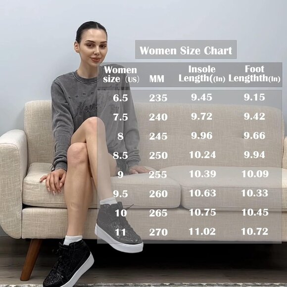 Women's Black Shiny Glitter Sequin Shoes High Top Sneakers Fashion Bling - Picture 2 of 6